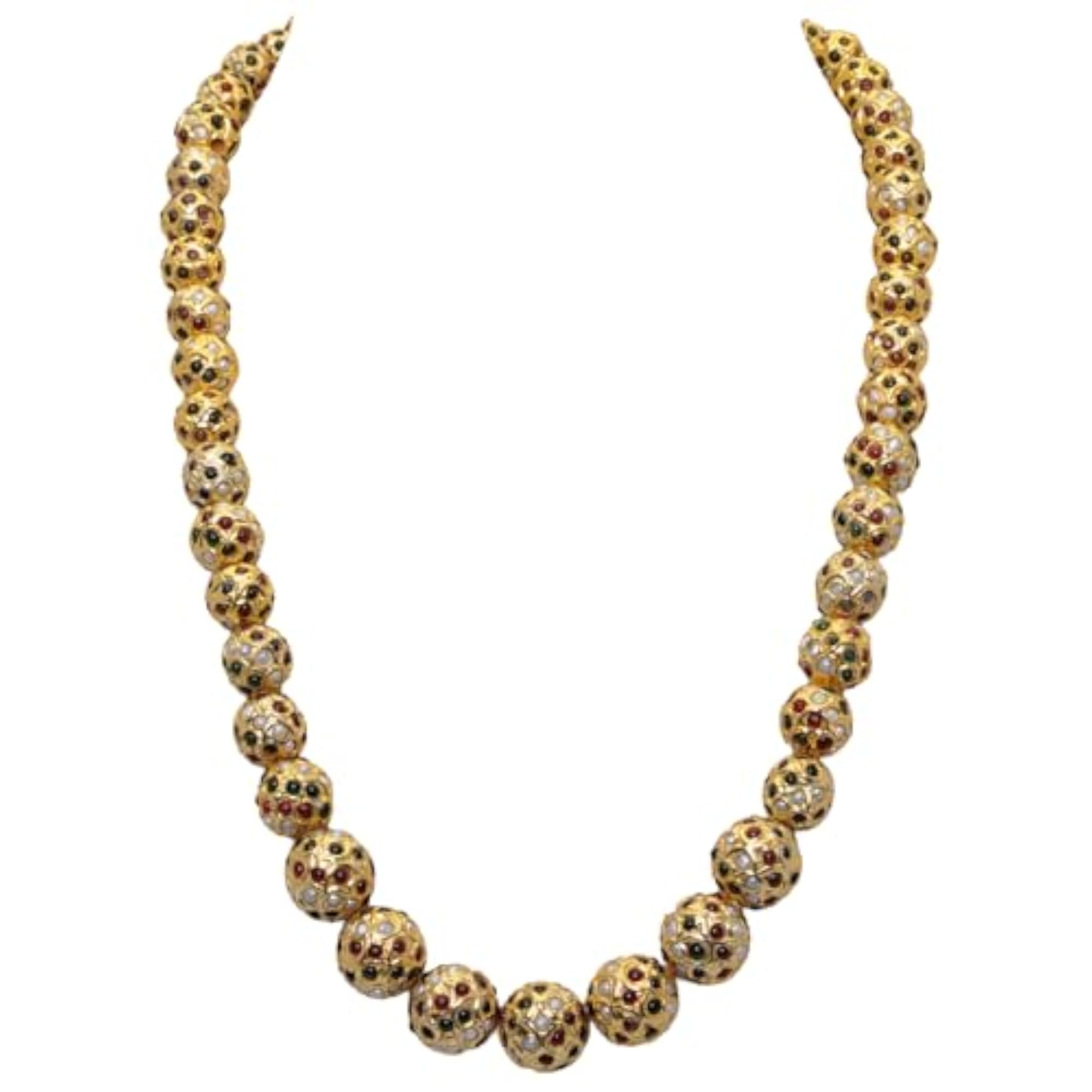 Jaipur Pearl & Multicolor Stone Studded Jadau Balls Necklace