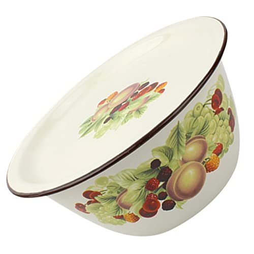 Cabilock 1 Set Vintage Enamel Basin with Lid Retro Storage Bowl for Lard Oil Mixing and Kitchen Use Traditional Chinese Style Capacity for Versatile Household Needs