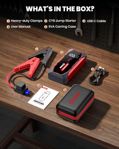 Image of Jump Starter 7000A Car Jump Starter Battery Pack | 12V Battery Jumper Starter Portable with LED Light, Compass, Power Bank, Gloves and Jumper Cable for All Gas and 12.0L Diesel
