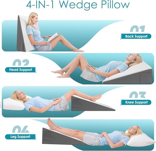 Image of Wedge Pillow, Bed Wedge Pillow for Sleeping & Resting, Cooling Memory Foam Incline Pillow for Adults Seniors, Back Support and Leg Elevation