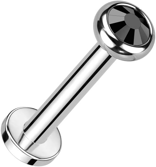 16 Gauge Implant Grade Titanium Internally Threaded Labret With Flat Bezel Set Crystal or Opal Top (Choose Color and Length 6 or 8mm)