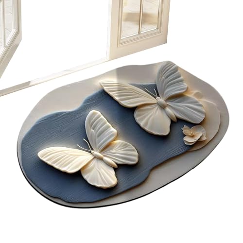 Hogvinnatil Papillon Tapis de Cuisine, Tapis de Papillon, Tapis à Séchage Rapide 3D Motif Réaliste Papillon Paillasson Antidérapant Intérieur Tapis d'entrée Tapis pour Terrasse