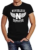 Neverless Herren T-Shirt Supply Adler Wings Slim Fit schwarz L
