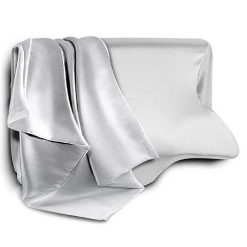 HOMCA Taie Oreiller Satin 60x40, Similaire Aux Taie d Oreiller en Soie, Housse de Remplacement pour Oreiller de Cou, Lisse et Soyeuse, Lavable (Gris)