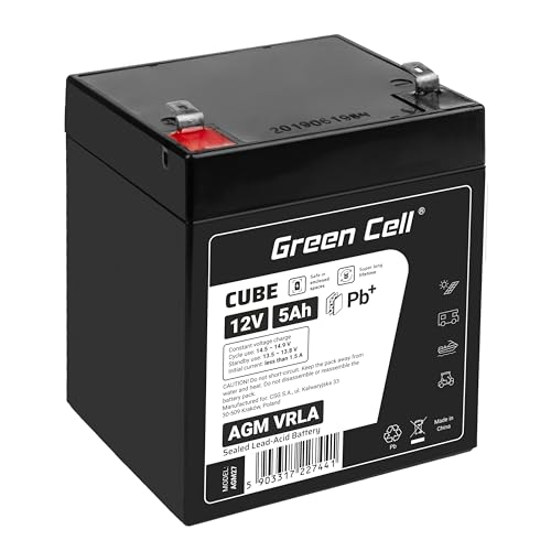 Green Cell® AGM 12V 5Ah Akku Vlies Batterie VRLA Blei Batterie Bleiakku Ersatzakku Akkubatterie Versorgungsbatterie Zyklenfest Wartungsfrei für Elektro Spielzeug Alarm Notstrom Echosonden CCTV