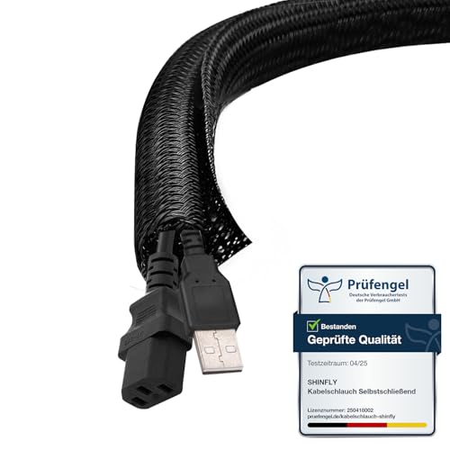 shinfly Gaine pour câbles 6 mm x 3 m, Noir – pour 1 à 2 câbles Fins ou Un Seul câble Plus épais, Organisateur de câbles pour PC, appareils ménagers, Bureau & Moto
