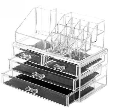 MayMax Organizador de Maquillaje de 4 Plantas - Torre Giratoria para Cosmeticos Cremas Pintalabios y Perfumes - Orden y Estilo en Tocador y Bano
