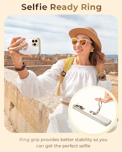 Image of XYZ for iPhone 13 Pro Back Cover Case, for iPhone 13 Pro Back Cover Case with Stand, Phone Case with Double Ring Kickstand, Womens Girls Bling Luxury Protective Case Heart for iPhone 13 Pro, White