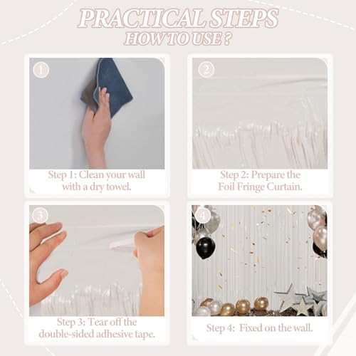 Image of DECOCKRAT 3 Pack Foil Fringe Backdrop - White Shiny Tinsel Curtains for Party Decoration /Photo Booth Props - 3.3x8.2 FT Metallic Foil Backdrop for Birthday, Wedding, Graduation, Christmas.