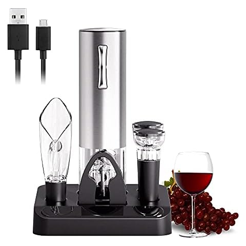 Cokunst Electric Wine Opener Set with Stand, USB Charging Corkscrew Remover, One-click Button Rechargeable Cordless Bottle Openers with Wine Pourer, Vacuum Stoppers, Foil Cutter for Home Party Wedding Cover