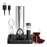 COKUNST Electric Wine Opener Set with Stand, USB Charging Corkscrew Remover, One-click Button Rechargeable Cordless Bottle Openers with Wine Pourer, Vacuum Stoppers, Foil Cutter for Home Party Wedding