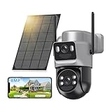 4K Solar Security Cameras Wireless Outdoor Battery Powered, 5GHz & 2.4GHz Dual Lens Bullet & 360°PTZ Linkage Outdoor Security Camera with Solar Panel, 8X Digital Zoom Color Night Vision (Silver)