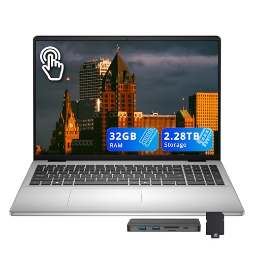 Image of Dell 16″ FHD+ Touchscreen Laptop, Intel Core 7 150U, 32GB DDR5 RAM, 2.28TB Storage (2TB SSD + 288GB Docking Station Set), Wi-Fi 6E, Backlit Keyboard, Fingerprint Reader, Windows 11, Platinum Silver