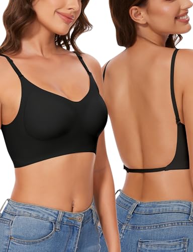 Kiiwah BH Damen Zero Feel Rückenfrei Multiway Träger Soft Nahtlose Eisseide mit Herausnehmbarem Gepolstert