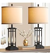 ROTTOGOON 27.5 Tall Farmhouse Table Lamps with USB C + USB A Charge Ports, Rustic Living Room Lam...