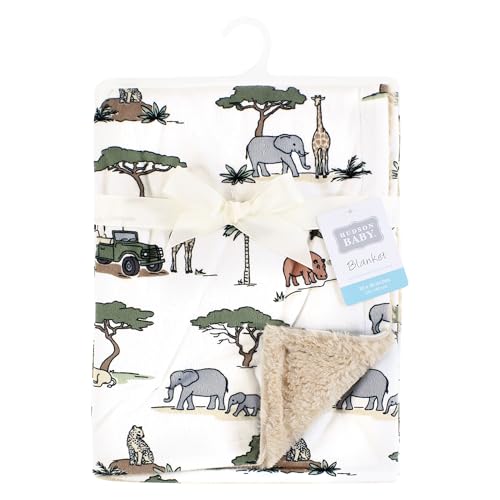 Image of Hudson Baby Unisex Baby Plush Blanket with Furry Binding and Back, Going On Safari, One Size