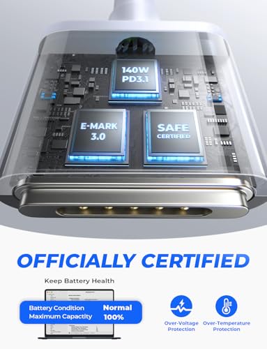 undefined LISEN 140W Macbook Air 充電ケーブル (2m、PD3.1超高速充電) Macbook pro充電器 USBC to Mag-safe3 強力な磁気 Macbook airケーブル,断線を防ぐナイロン編組 磁気充電コード 対応 Macbook air (M2/M3, 13"/15", 2022/2023/2024)、 MacBook Pro, グレー の商品画像 4