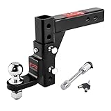OPENROAD Adjustable Trailer Hitch Ball Mount - Fits 2-Inch Receiver, 2' Tow Balls, 7500lbs, 9-1/2' Drop/ 8-1/4' Rise, Heavy Duty Truck Hitch with Stainless Steel Pins and Lock
