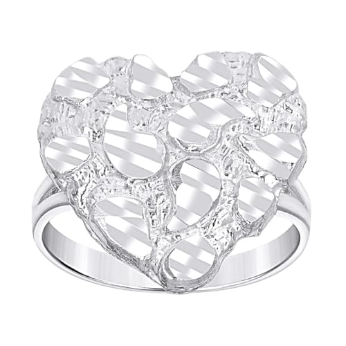 Bague en argent 925 pépites de cœur large de 2,5 mm taille 7 pour femme