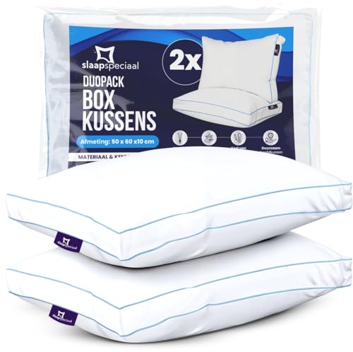 Slaapspeciaal Hoofdkussen 60 x 50 cm, kussen van katoenen overtrek, set van 2, ergonomisch slaapkussen, gemiddelde stevigheid, ondersteunt hoofd en nek, actieve luchtcirculatie