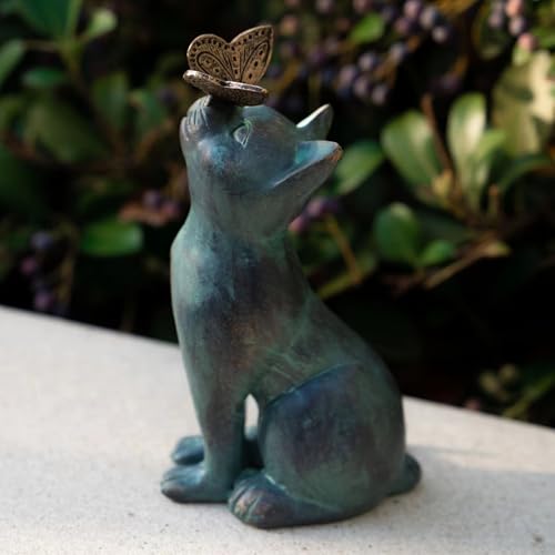 Statue jardin chat avec papillon en résine déco extérieure - 5