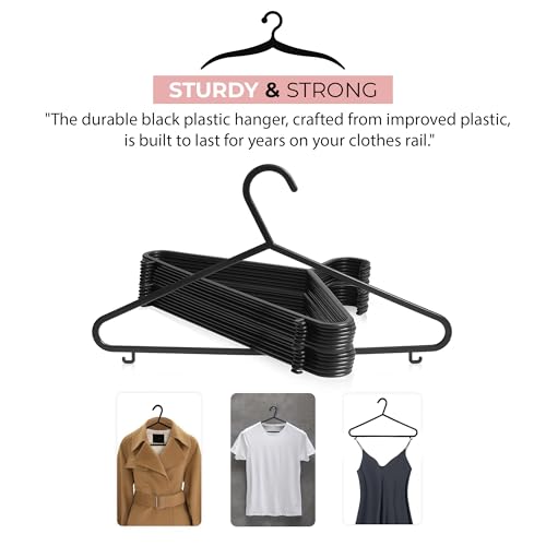 Roe Tenpo Coat Hangers, 25 Pack, Black | Adult Plastic Clothes Hangers for Clothes | Durable & Lightweight | Non-Slip, Space-Saving Design for Shirts, Jackets, Trousers & More (25 Pack)