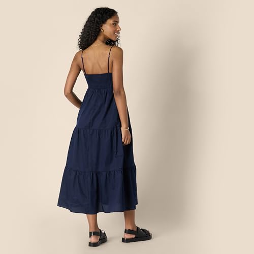 Image of Amazon Essentials Women's Fit and Flare Empire Waist Sweetheart Neck Cotton Sateen Tiered Maxi Dress