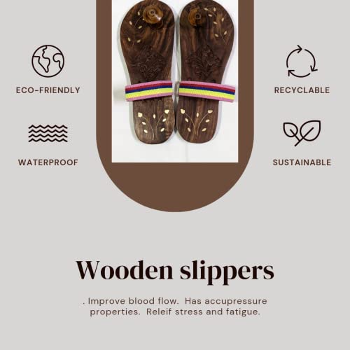 Image of Wearable Khadau Charan Paduka Unisex | Wooden Carving Slippers And Flip Flops For Better Posture OF Body (10 inch, brown)