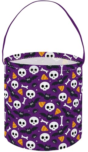 Image of Halloween Buckets Trick or Treat Candy Bucket Gift Basket Goody Bucket for Halloweens Party Supplies(Purple Halloween)