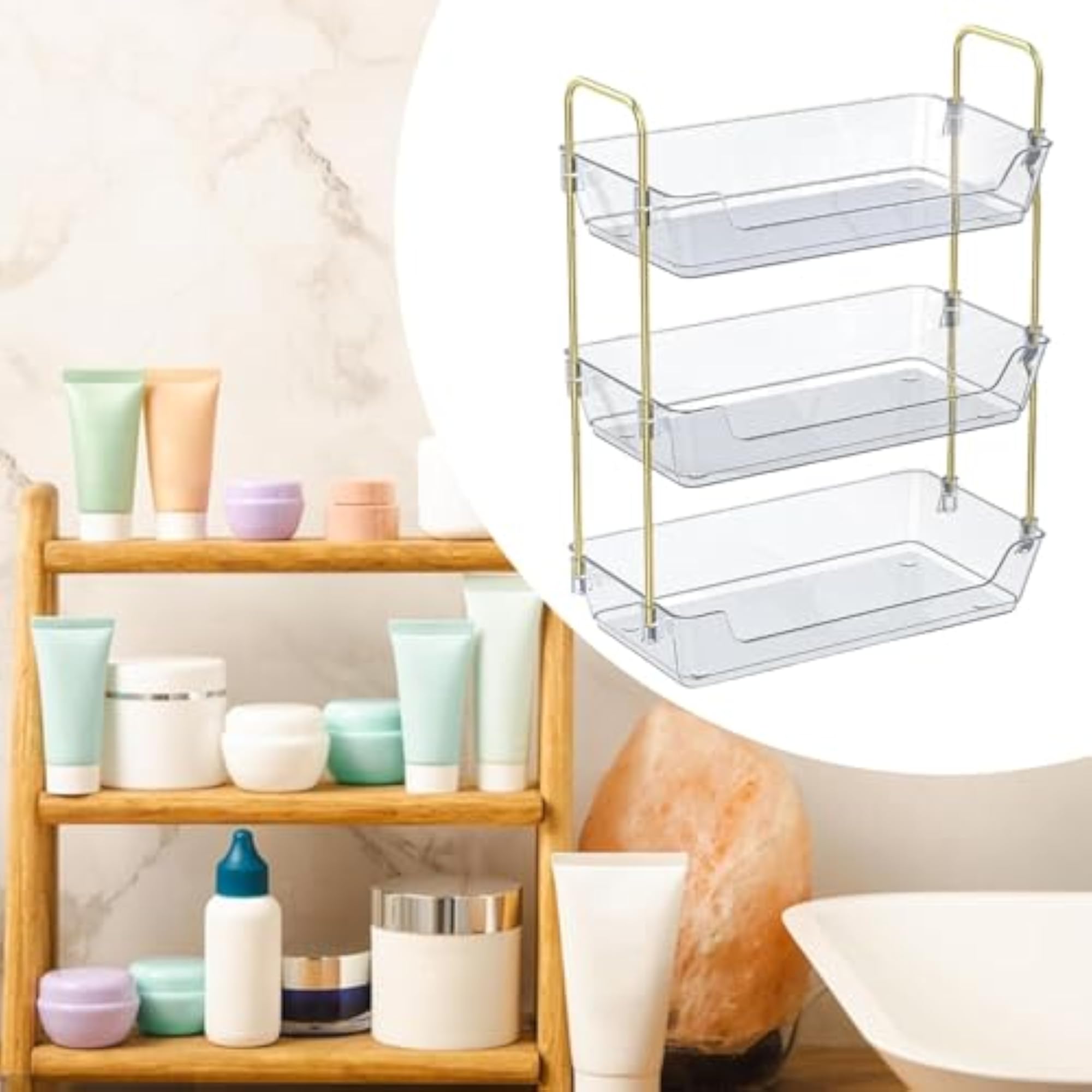 3 Tiers Bathroom Countertop Organizer, Easy Access Clear Makeup Shelf