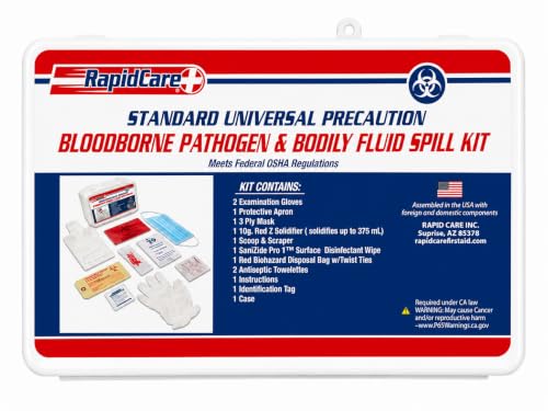 Image of Rapid Care Standard Bloodborne Pathogen & Bodily Fluid Spill Clean Up Kit | OSHA Compliant Biohazard Spill Response Kit with Wall Mount Case for Schools, Offices, Healthcare, Laboratories & Workplaces