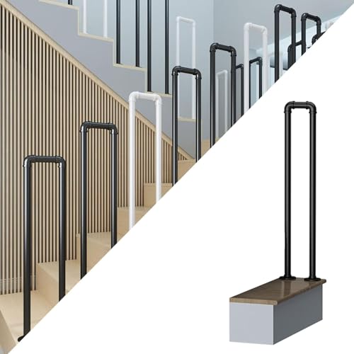 Rampe d'escalier en U noir mat sécurisée contre le verglas et la pluie