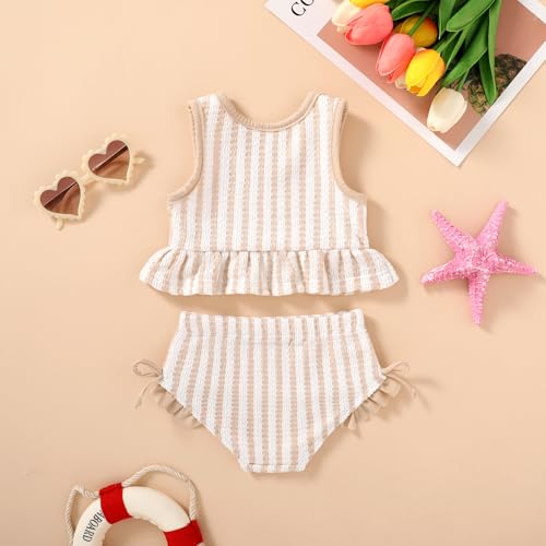 Image of HAPPYMA Baby Swimsuit Toddler Girl Bathing Suit Summer Stripe Bikini Set Beach Two Piece Swim Wear