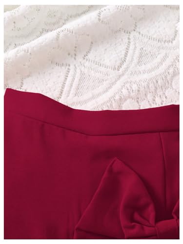 Image of BEAUDRM Girl's Elastic Waist Bow Front Trousers Split Straight Leg Cute Skort Burgundy 7Y