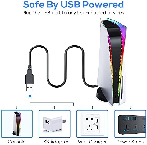 LED Strip Light Compatible with Playstation 5 DE&UHD, RGB LED Light Strips 7 Colors 358 Modes, 5050 SMD LED Color Changing Dimmable Tape Light with Key Remote,LED Lights Compatible with PS5 Accessory