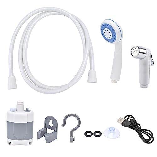 Ducha portátil al aire libre para camping con bomba, rociador manual recargable por USB para senderismo y viajes (gris+blanco) miniatura 6