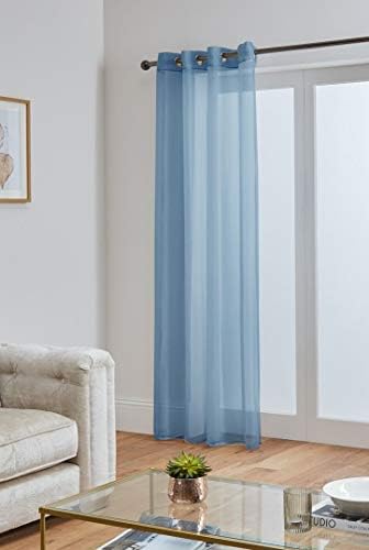 John Aird Lucy Blue Woven Voile Eyelet Top Curtain Panel (58" Wide x 54" Drop)
