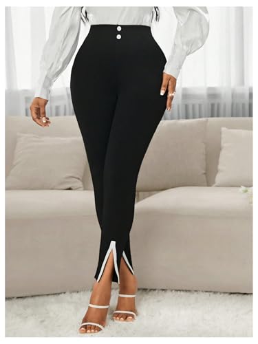 Floerns Women's Slit Skinny Cropped Pants Elastic High Waist Office Work Trousers3