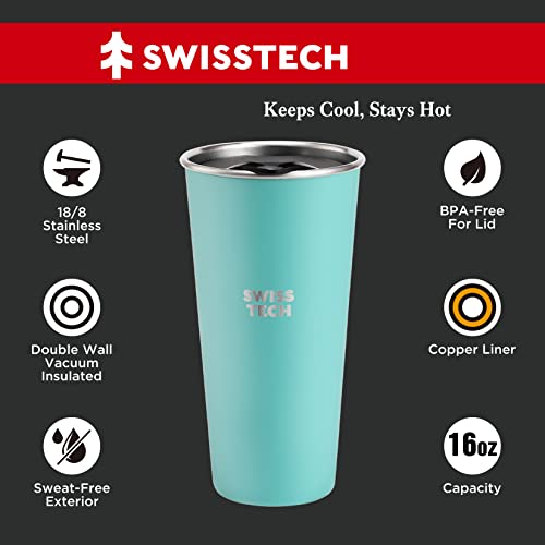 Swiss+Tech 16Oz Stainless Steel Cups, 2 Pack Double Wall Pint Cup Glasses, Insulated Tumbler With Lid, Durable Cups(Green&Black) #TOP1