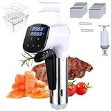 INSTALLATION FACILE ET NETTOYAGE SANS EFFORT : Fixez simplement l'appareil de cuisson sous vide à n'importe quelle casserole, ajoutez de l'eau, placez votre sac scellé à l'intérieur et lancez la cuisson. L'appareil se rince facilement sous l'eau pour un nettoyage rapide