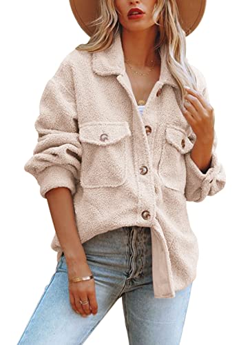 Nirovien Womens Oversized Fleece Jakcets Button Down Sherpa Shacket Fuzzy Coats Casual Warm Teddy Outwear with Pockets