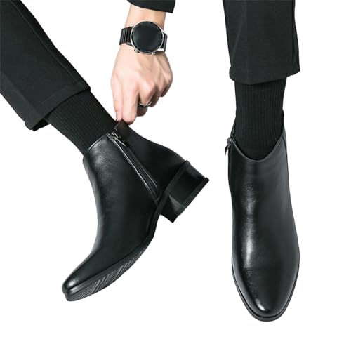 Men's Classic Polished Leather Side Zip Chelsea Ankle Boots Pointed Toe Slip-On Warm Comfortable Waterproof Chukka Boots Fashion Low Heel Business Dress Chelsea Boots3
