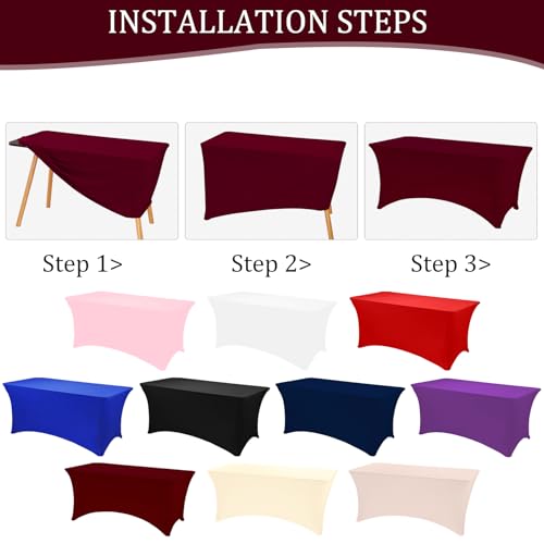 Image of 6 Pack 6FT Spandex Table Covers Washable Wrinkle Resistant Fitted Rectangle Tablecloth for Folding Table Wedding Party Birthday Banquet Bar Events(Burgundy)