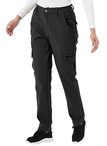 Tbmpoy Women's Skiing Hiking Cargo Pants Outdoor Waterproof Windproof Softshell Fleece Snow Pants Black L #TOP1