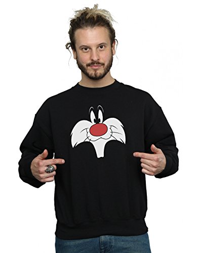 LOONEY TUNES Men's Sylvester Big Face Sweatshirt Medium Black