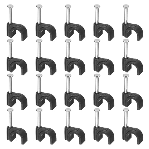HARFINGTON 100pcs Cable Clips 6mm Wire Wall Clips with Steel Nails Round Management Electrical Cord Nails Tacks Clips for Ethernet/Telephone Cable Home Desk TV Wire, Black