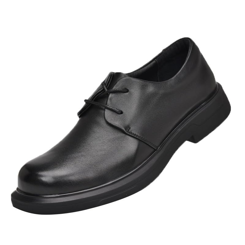 Men's Genuine Leather Platform Chunky Heel Oxford Shoes Classic Casual Lace Up Round Toe Lug Sole Dress Derby Shoes Casual Work Office Comfortable Business Shoes