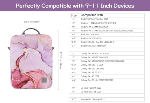 Image of Dadanism 9-11 Inch Tablet Sleeve Bag Carrying Case with Shoulder Strap for iPad (A16) 11 inch, iPad 10th Gen 10.9 inch, iPad Air M4 /Pro M5 11 inch, iPad 9 /8 /7th 10.2 inch, Galaxy Tab A11+ Plus 11 inch, Cloudy Pink
