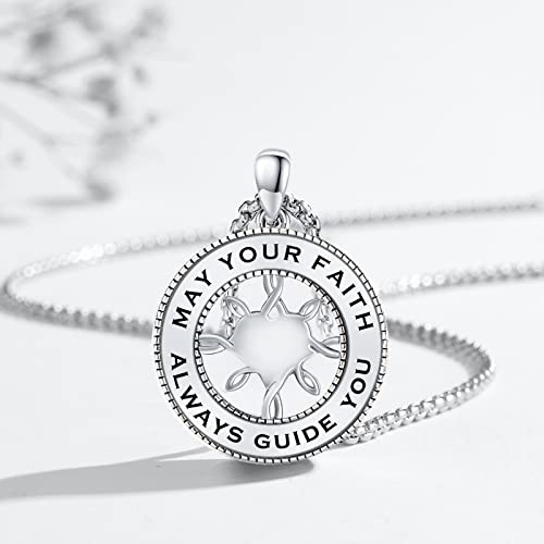Brisskaari May Your Faith Always Guide You Compass Necklace 925 Sterling Silver Inspirational Round Compass Medallion For Women Girls Graduation Birthday Jewelry Gifts 18"+2" #TOP2