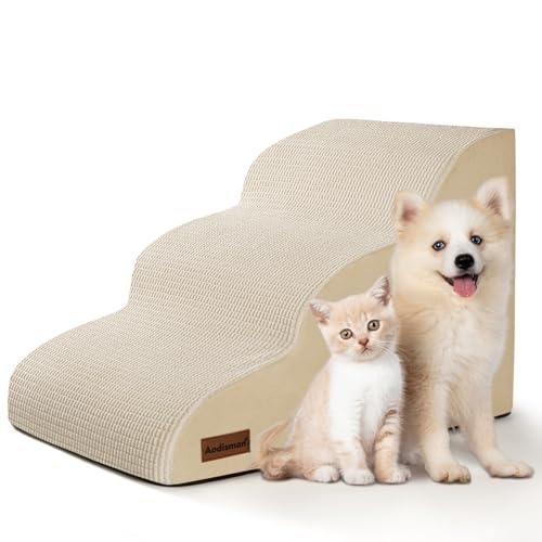 Aodisman 3-Step Dog Ramp and Stairs for Sofa and Chair - Non-Slip Sturdy Pet Steps for Small Dogs and Cats,15.7" H,Beige